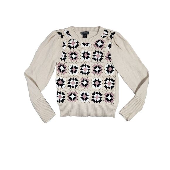 Design 365 VTG Floral Crochet Grannycore Girly Chic 70's‎ Boho Sweater Sz S - Picture 1 of 9